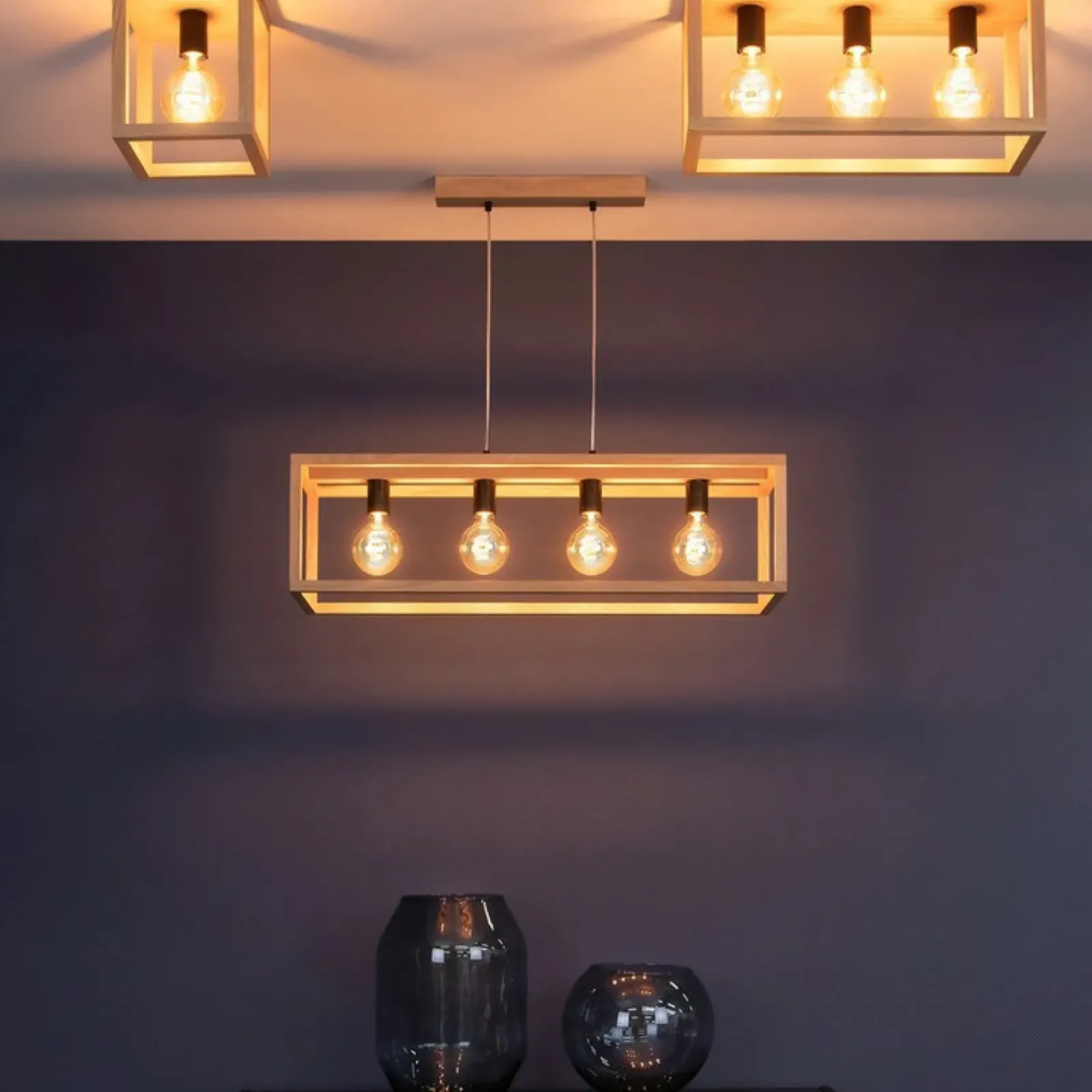 Sklep Kaja Lampa sufitowa w stylu boho, drewniana skrzynka 9154374 KAGO | Kaja* Plafony Nowoczesne