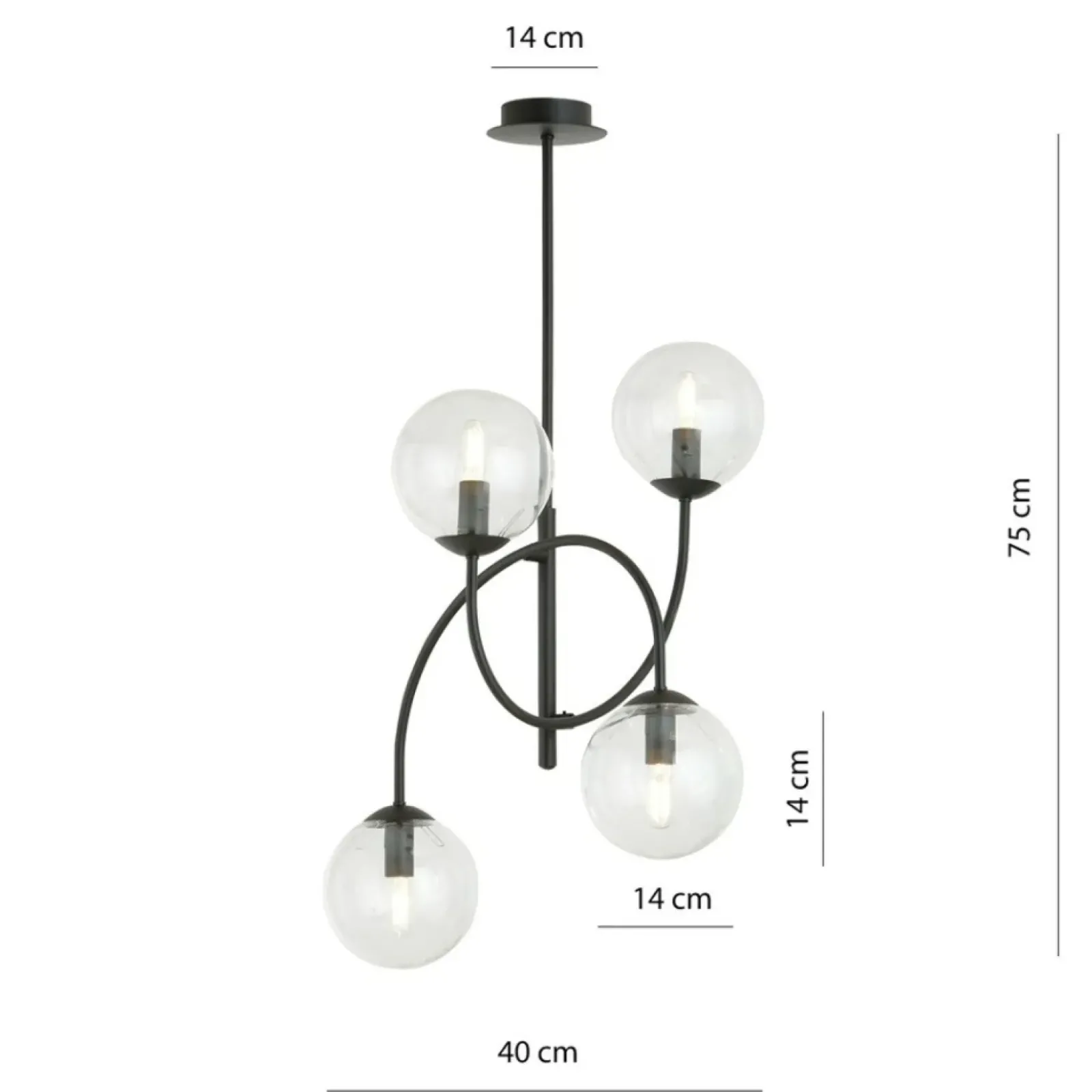 Sklep Kaja Lampa sufitowa z czarną, giętą konstrukcją 1286/4B z serii ARCHI Shop