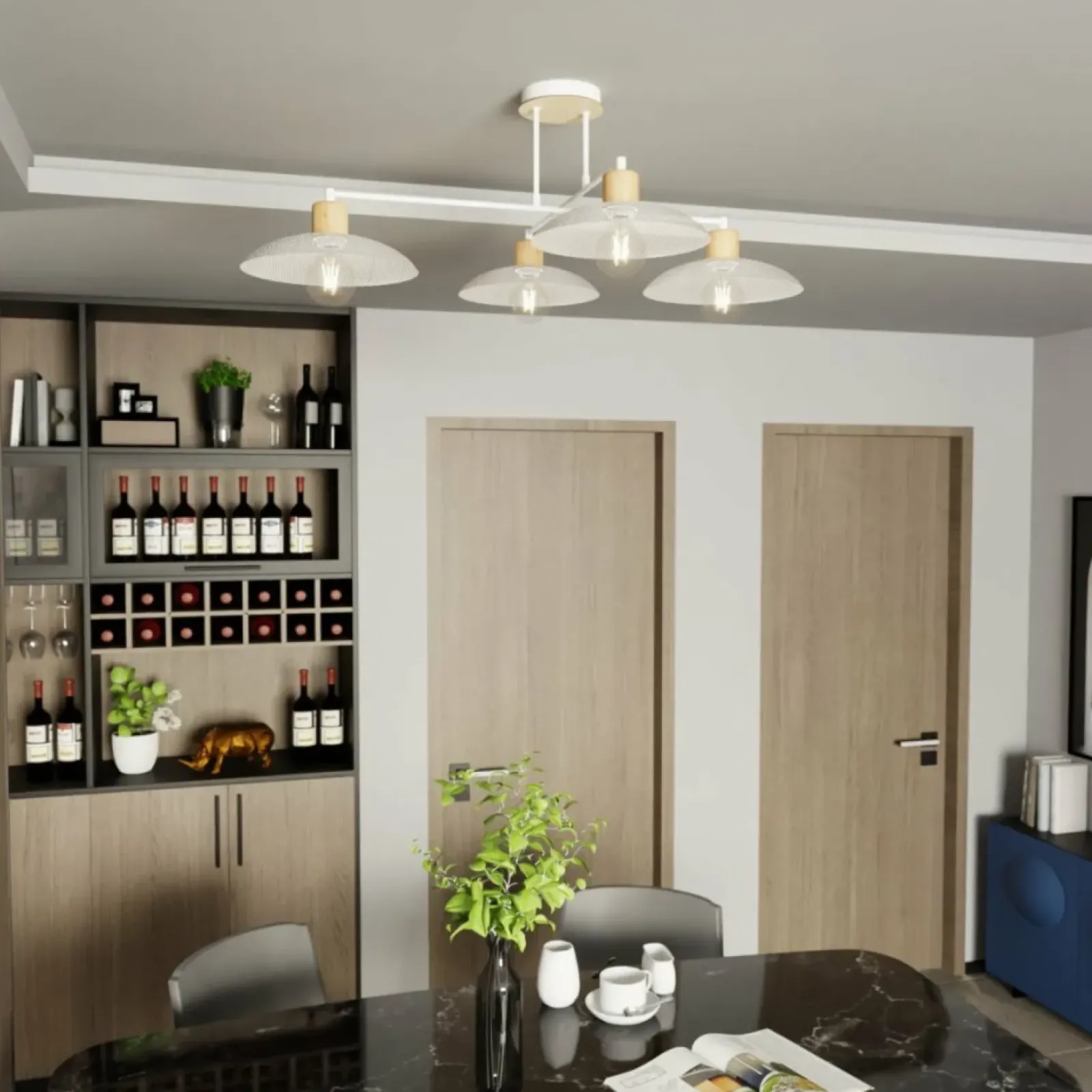 Sklep Kaja Lampa sufitowa z drewnianymi oprawkami 1319/4 KOBE | Kaja Oświetlenie biały Clearance