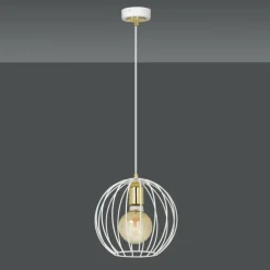 Sklep Kaja Lampa wisząca biała oprawa i druciany klosz 145/1 | Kaja Oświetlenie Best