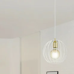 Sklep Kaja Lampa wisząca biała oprawa i druciany klosz 145/1 | Kaja Oświetlenie Best