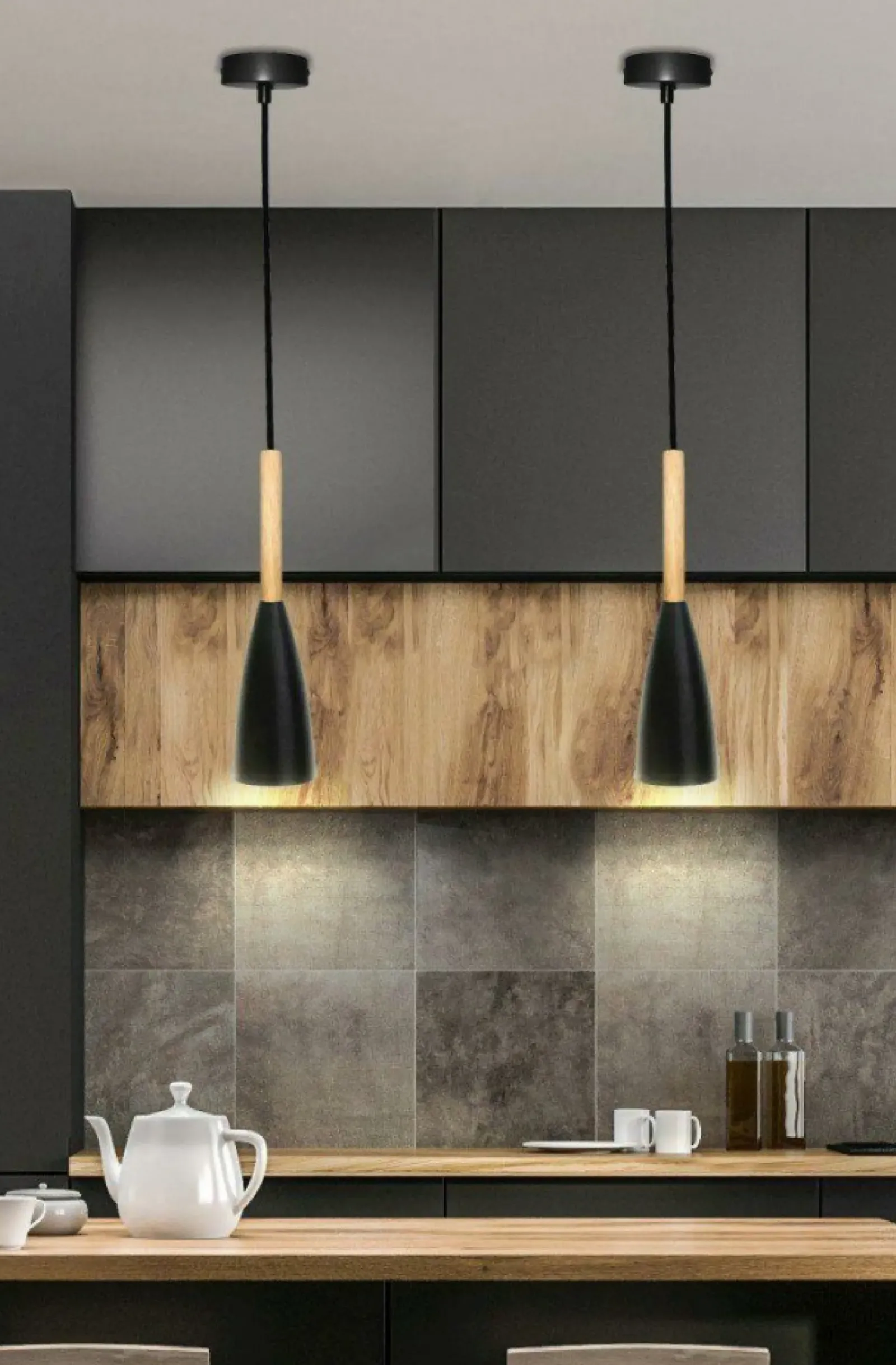 Sklep Kaja Lampa wisząca czarna z drewnem LEDEA 50101264 TROSA | Kaja Oświetlenie Cheap
