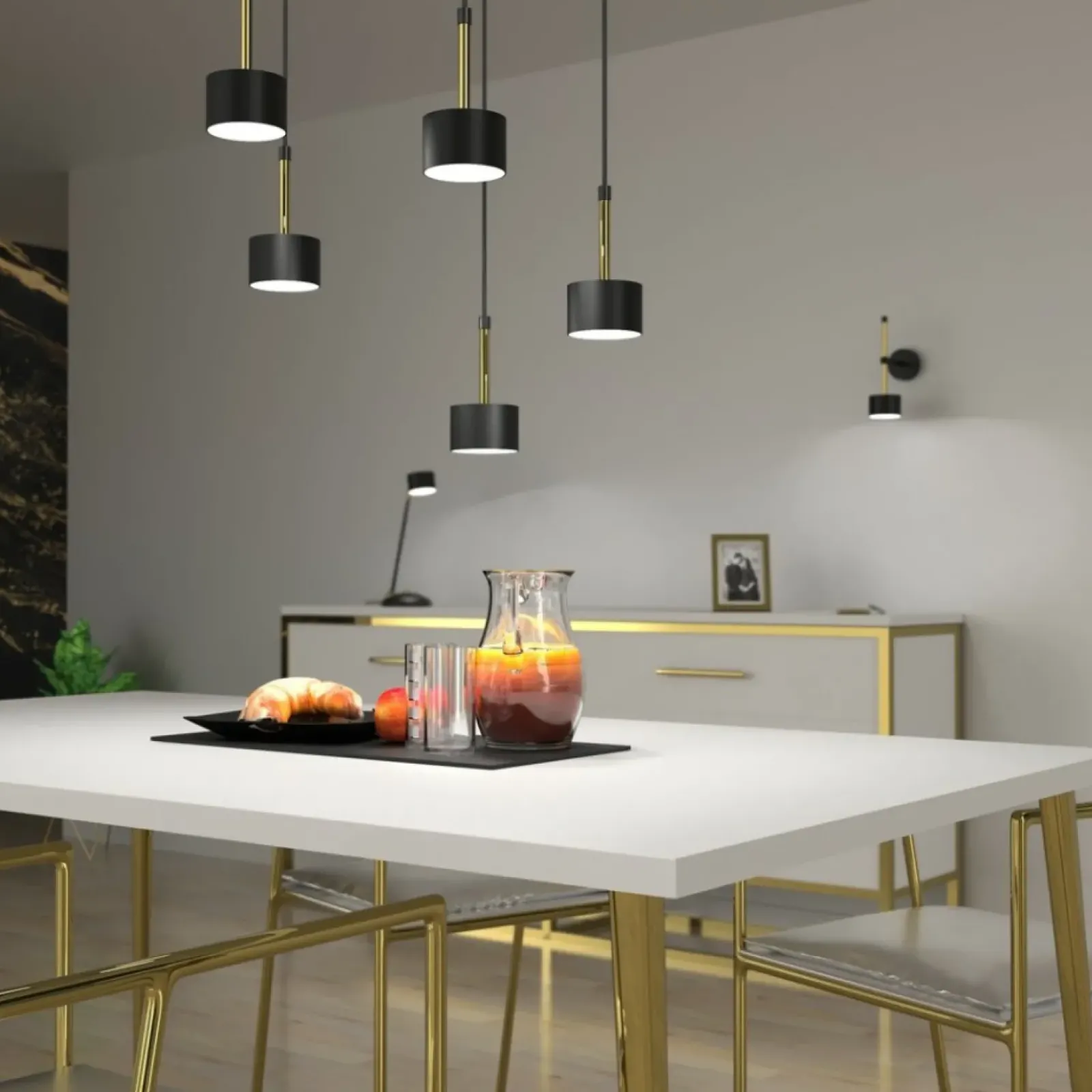 Sklep Kaja Lampa wisząca, czarno-złota, na pięć żarówek MLP7763 z serii ARENA | Kaja Oświet Outlet