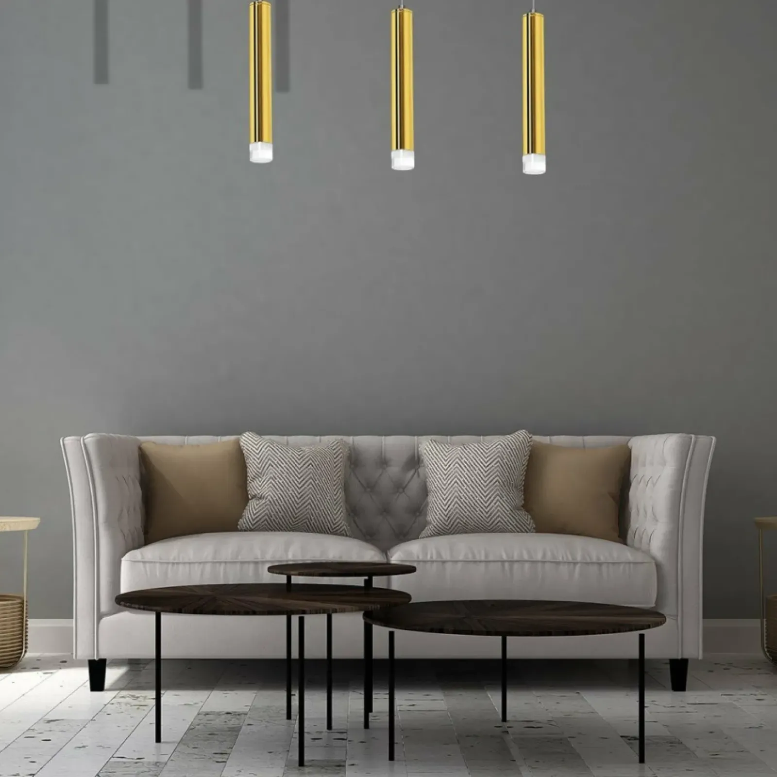 Sklep Kaja Lampa wisząca, trzy podłużne tuby, kolor złota ML5714 z serii GOLDIE | Kaja Oświ Best Sale