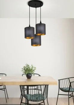 Sklep Kaja Lampa wisząca z czarno-złotymi abażurami 33-73969 z serii LONG | Kaja* Żyrandole Z Abażurem
