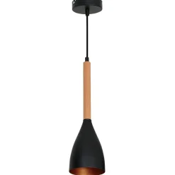 Sklep Kaja Lampa wisząca z czarno-złotym kloszem i drewnem LX 9112 z serii MUZA Discount