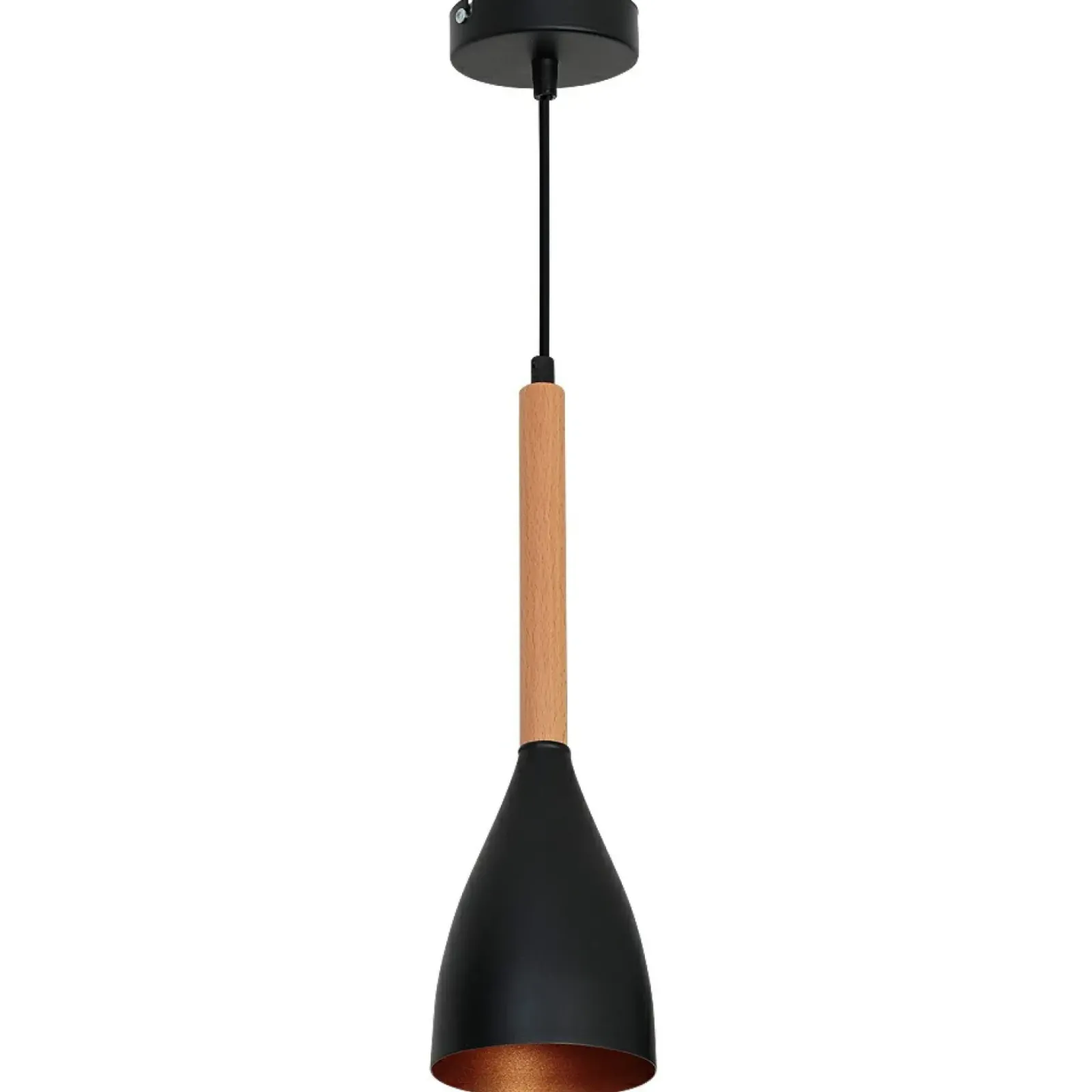 Sklep Kaja Lampa wisząca z czarno-złotym kloszem i drewnem LX 9112 z serii MUZA Discount