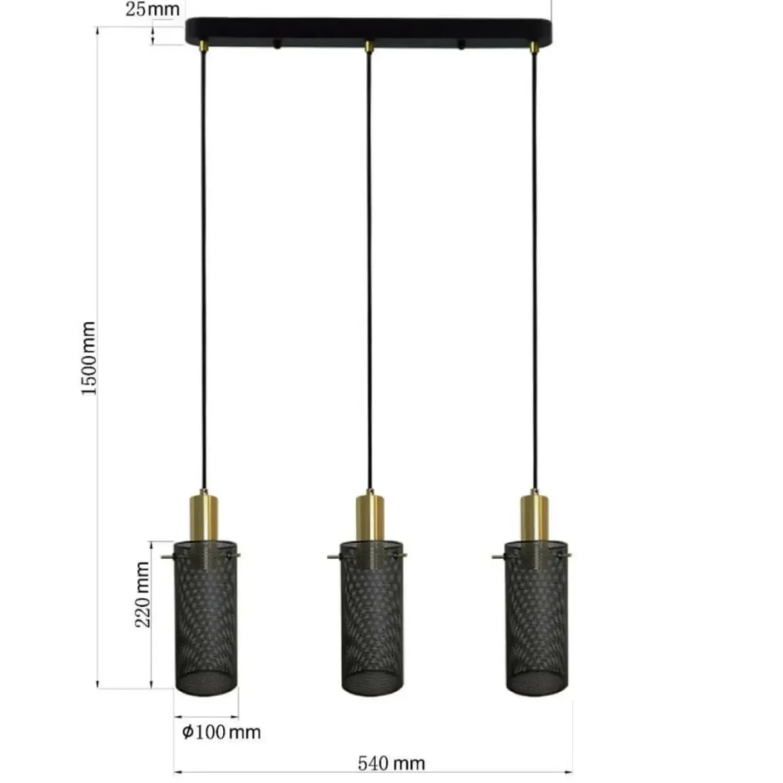 Sklep Kaja Lampa wisząca z drucianymi kloszami LP-945/3L BK TIRANA | Kaja Discount
