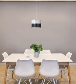 Sklep Kaja Lampa wisząca z eleganckim czarno-białym abażurem K-5290 z serii VEGA* Żyrandole Z Abażurem|Żyrandole Z Abażurami