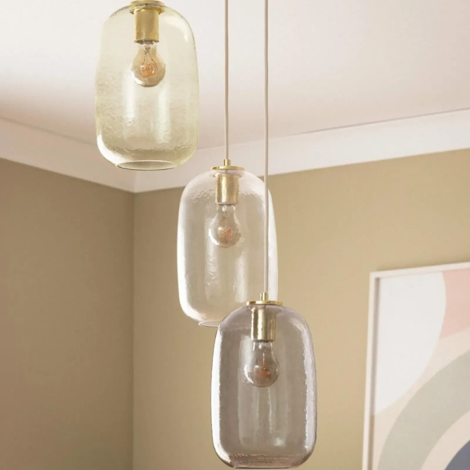 Sklep Kaja Lampa wisząca z obłymi, szklanymi kloszami ABR-3SKCLA CLARO | Kaja złoty Outlet