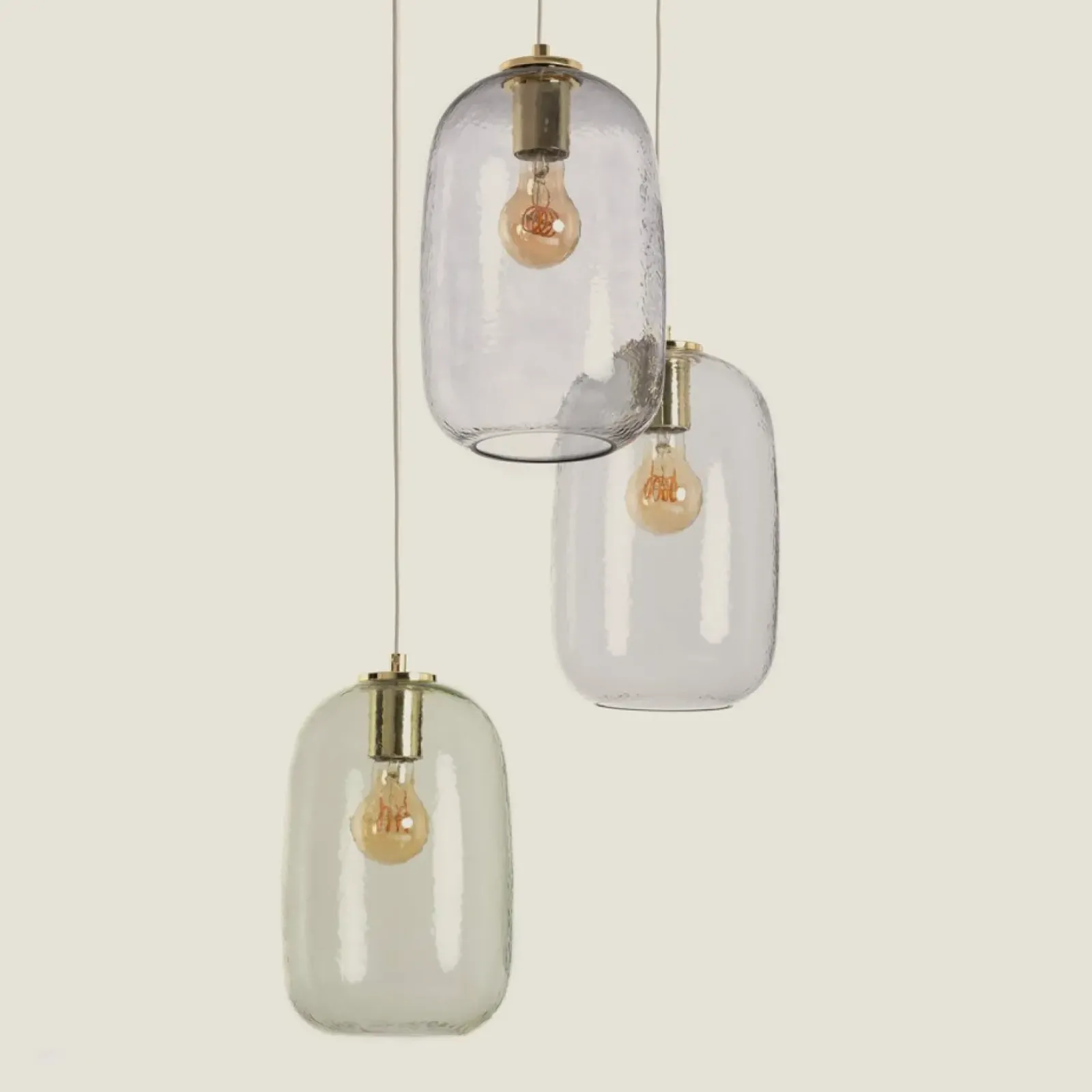 Sklep Kaja Lampa wisząca z obłymi, szklanymi kloszami ABR-3SKCLA CLARO | Kaja złoty Outlet