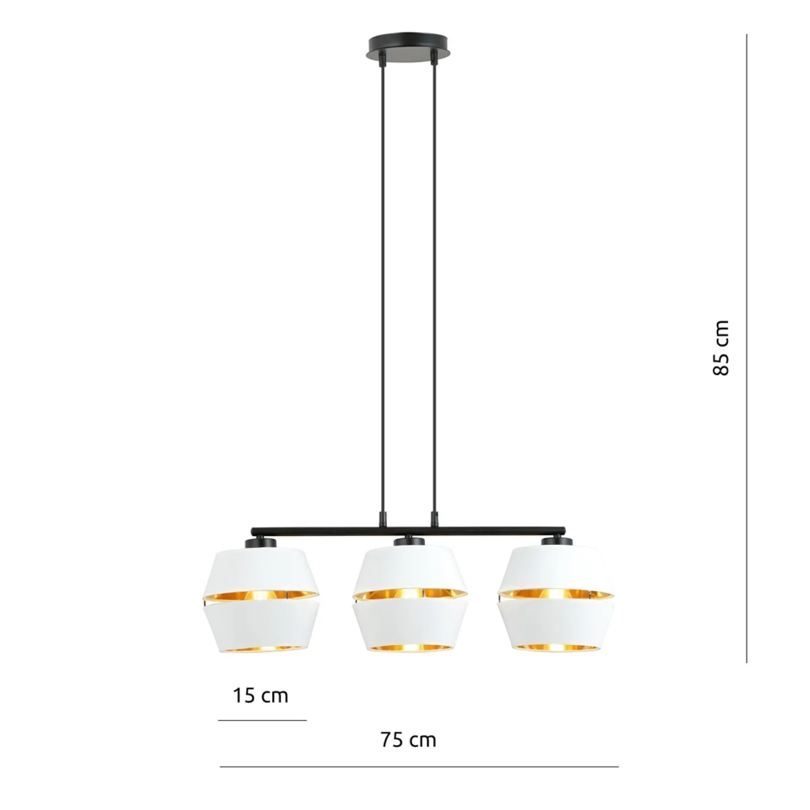 Sklep Kaja Lampa wisząca z trzema biało-złotymi abażurami 1182/3 z serii PIANO* Żyrandole Z Abażurem