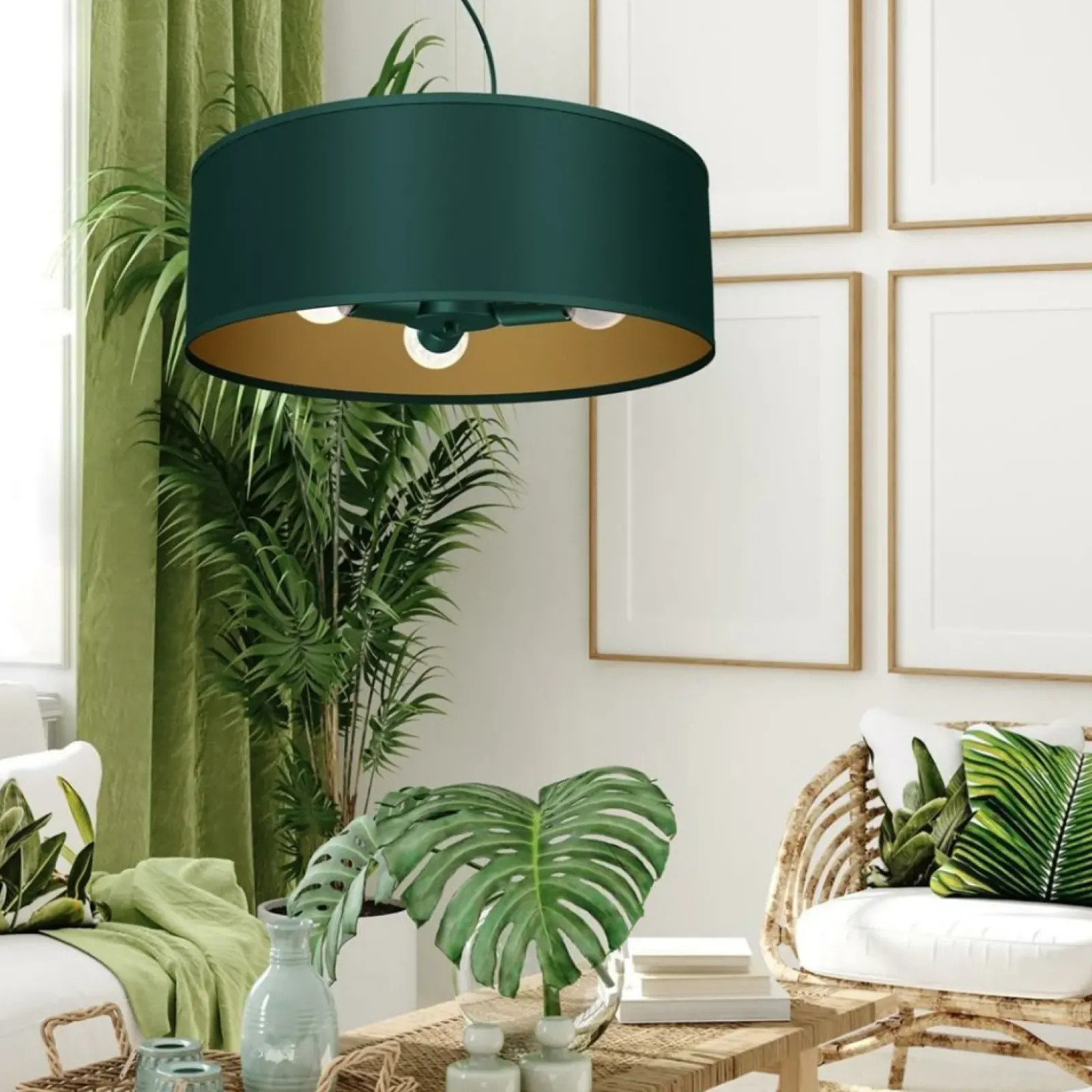 Sklep Kaja Lampa wisząca, zielono-złota, na trzy żarówki MLP7879 z serii VERDE | Kaja Oświe Discount
