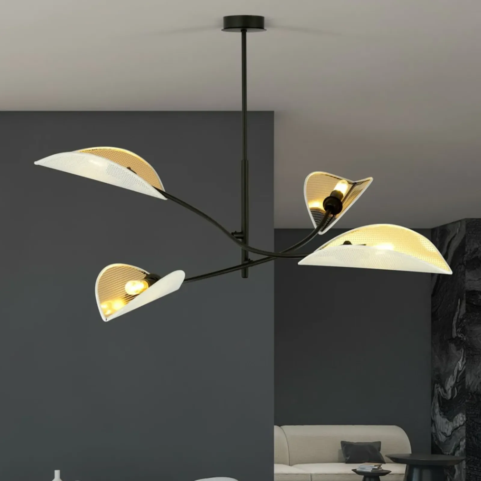 Sklep Kaja Lampa z biało-złotymi, otwartymi abażurami 1107/4 LOTUS | Kaja Fashion