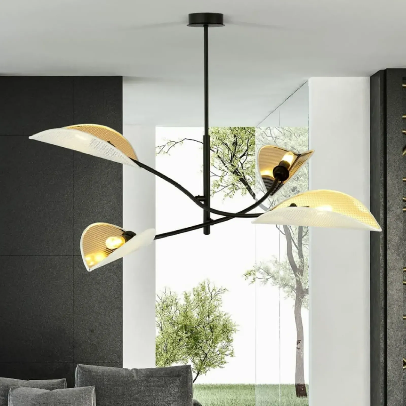 Sklep Kaja Lampa z biało-złotymi, otwartymi abażurami 1107/4 LOTUS | Kaja Fashion