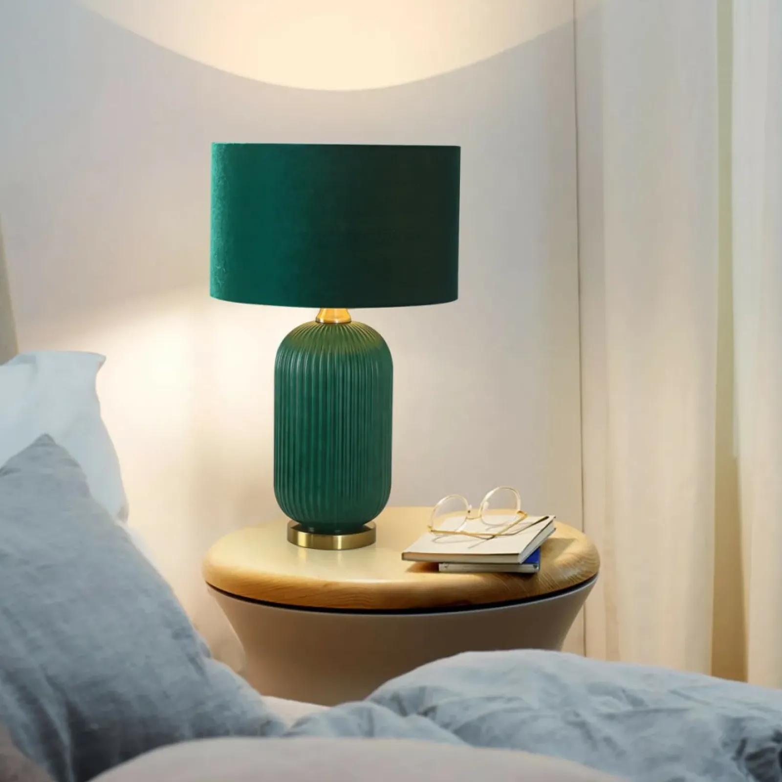 Sklep Kaja Lampka do sypialni glamour LP-1515/1T BIG GREEN TAMIZA | Kaja* Lampki Stołowe Z Abażurem|Nowoczesne Lampki Stołowe