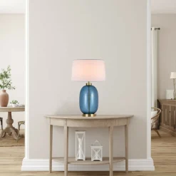 Sklep Kaja Lampka nocna z niebieską, szklaną podstawą LP-919/1T BLUE AMUR | Kaja* Lampki Stołowe Z Abażurem|Nowoczesne Lampki Stołowe