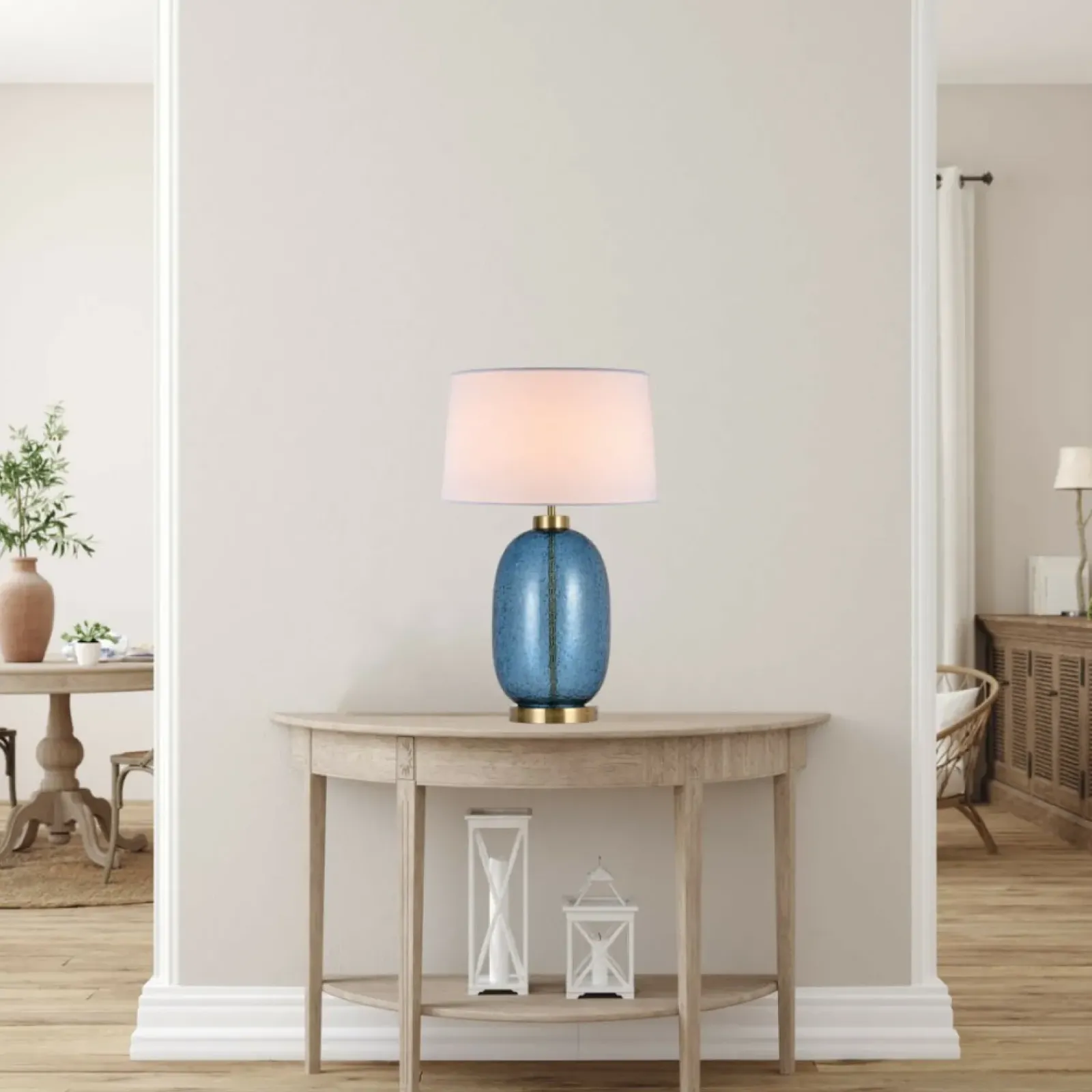 Sklep Kaja Lampka nocna z niebieską, szklaną podstawą LP-919/1T BLUE AMUR | Kaja* Lampki Stołowe Z Abażurem|Nowoczesne Lampki Stołowe