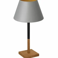 Sklep Kaja Lampka stołowa, drewniana, szary abażur LX 3751 z serii TABLE LAMPS* Lampki Stołowe Z Abażurem|Tradycyjne Lampki Stołowe