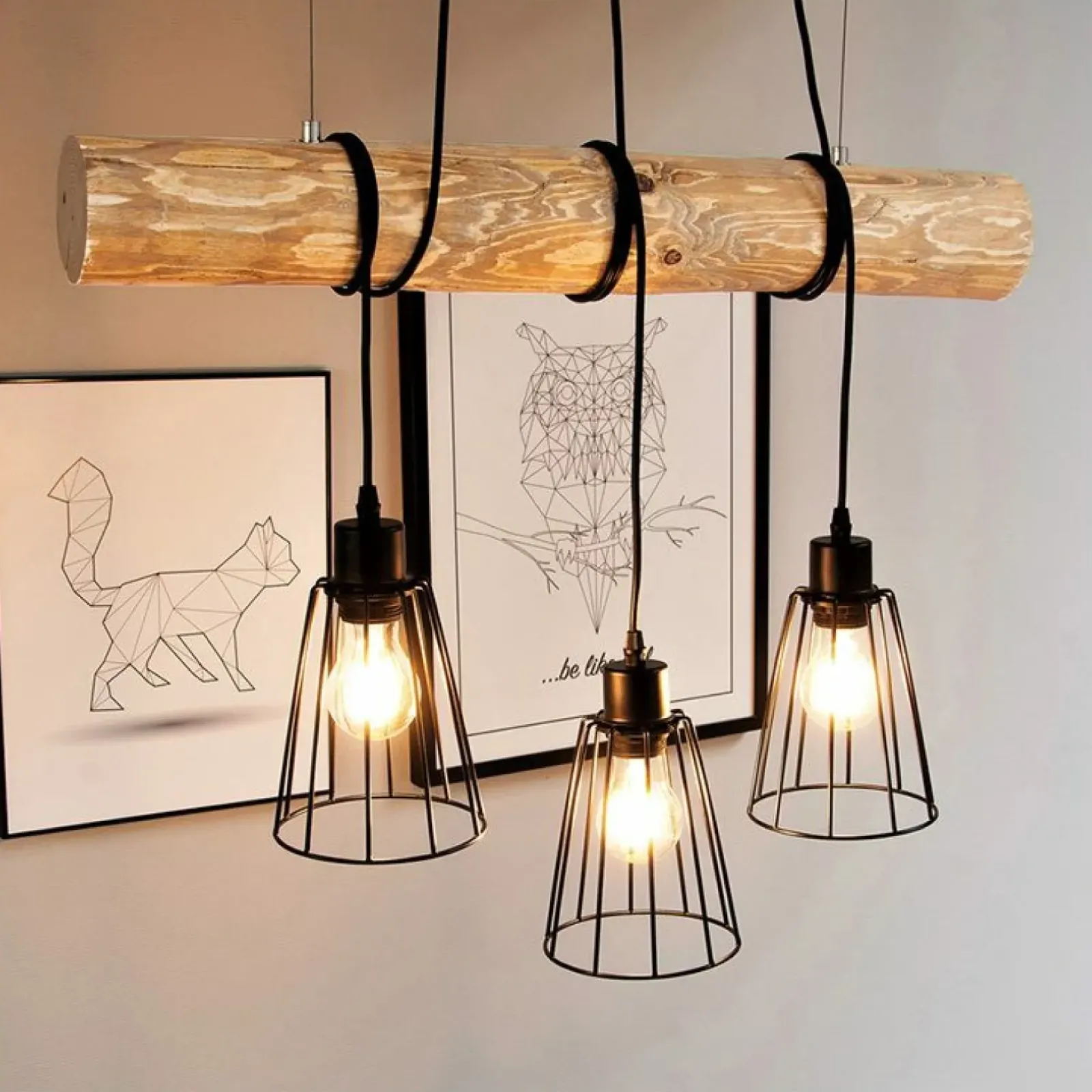 Sklep Kaja Loftowa lampa wisząca z sosnową belką 68204304 TRABO SHORT | Kaja Flash Sale