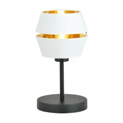 Sklep Kaja Minimalistyczna, biało-złota lampka stołowa 1182/LN z serii PIANO* Lampki Stołowe Z Abażurem|Nowoczesne Lampki Stołowe