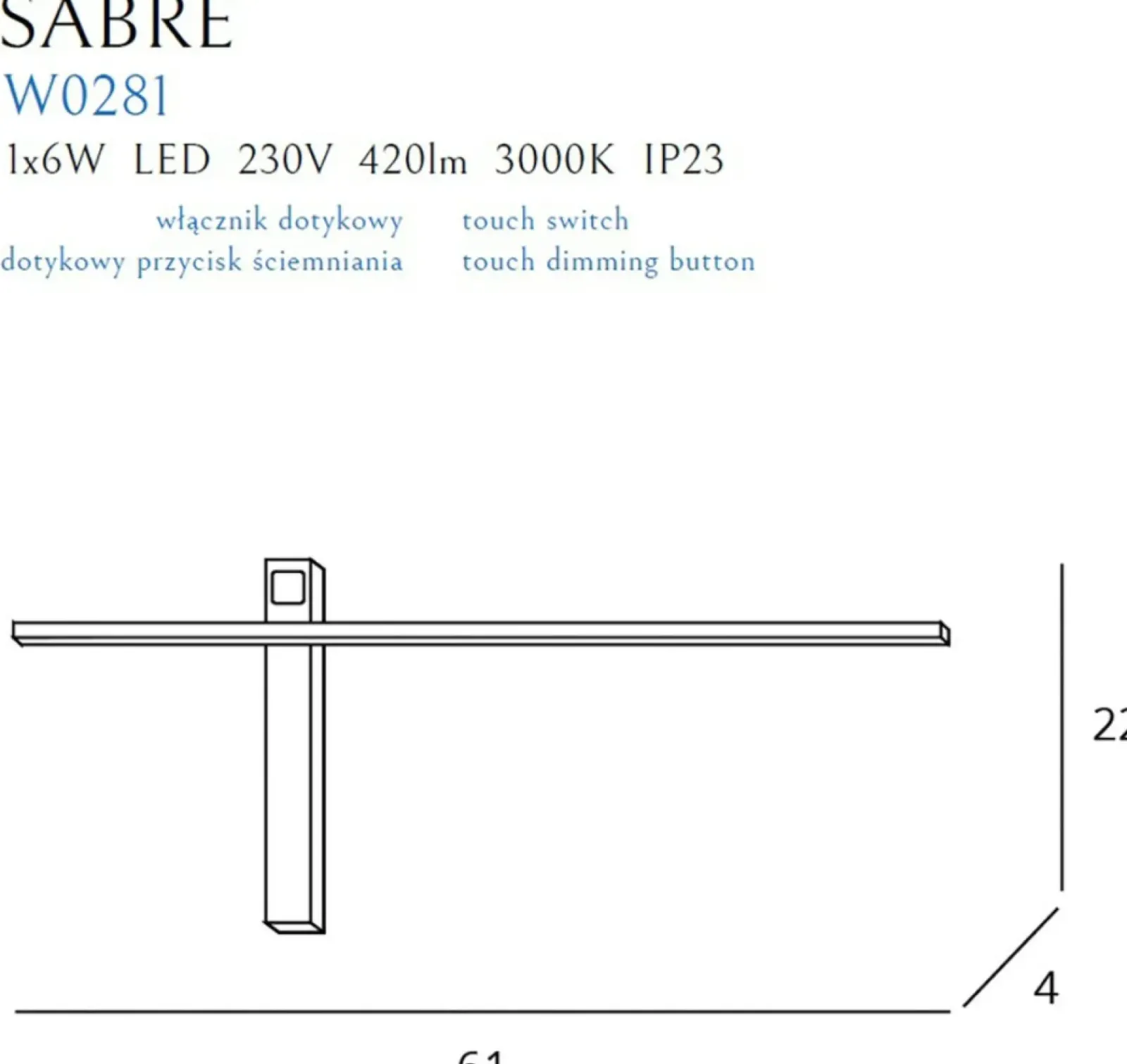 Sklep Kaja Minimalistyczna lampa ścienna LED 61cm MX W0281 SABRE | Kaja* Lampy Led