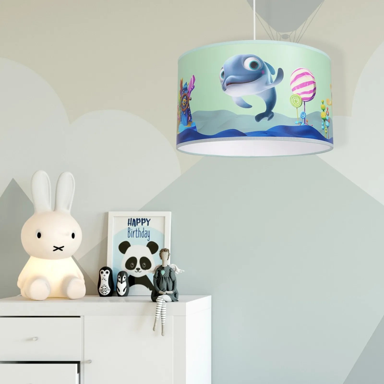 Sklep Kaja Niebieska lampa wisząca, rysunek rybki MLP6802 z serii DELFINKA FINKA | Kaja Ośw* Żyrandole Z Abażurem|Randole Tradycyjne