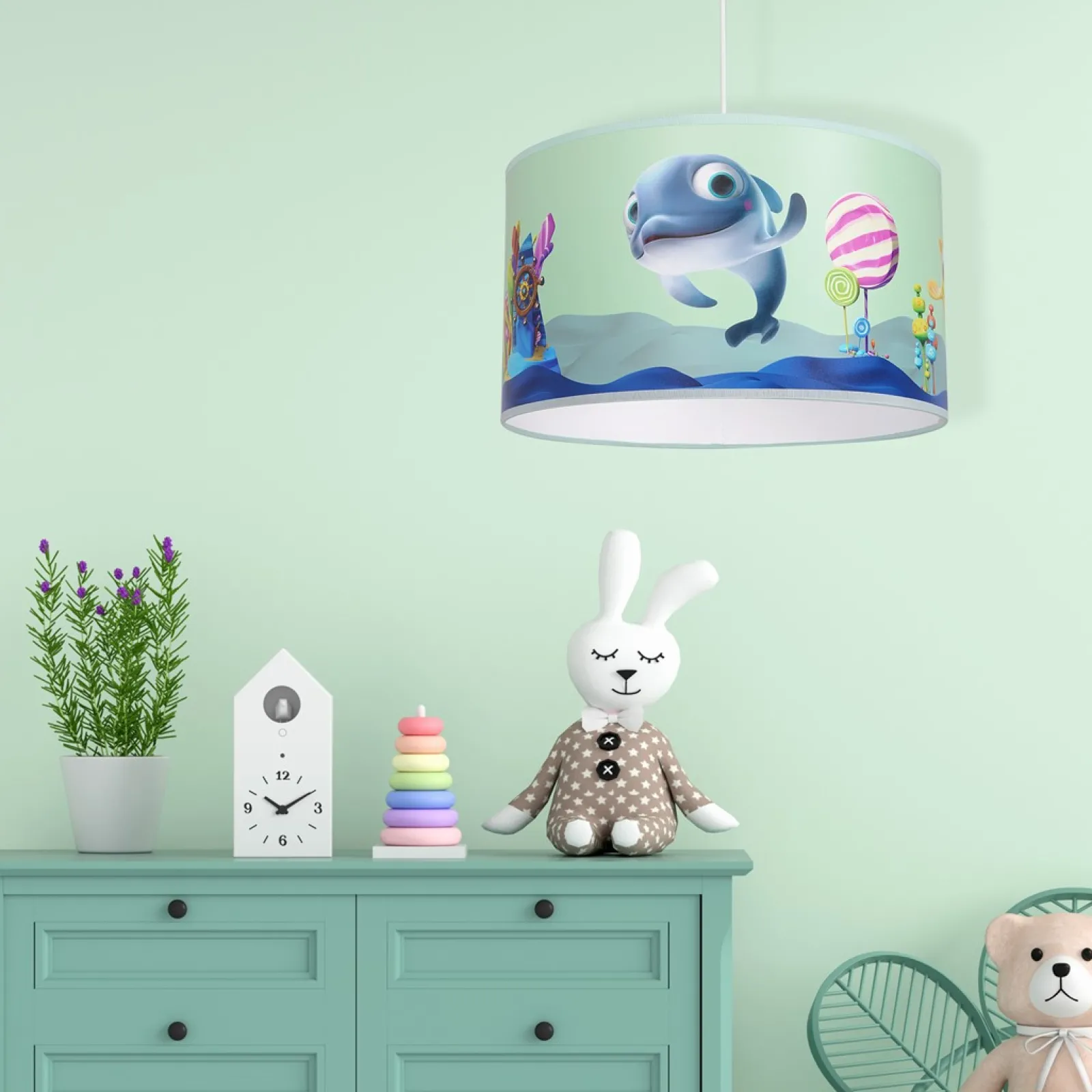 Sklep Kaja Niebieska lampa wisząca, rysunek rybki MLP6802 z serii DELFINKA FINKA | Kaja Ośw* Żyrandole Z Abażurem|Randole Tradycyjne