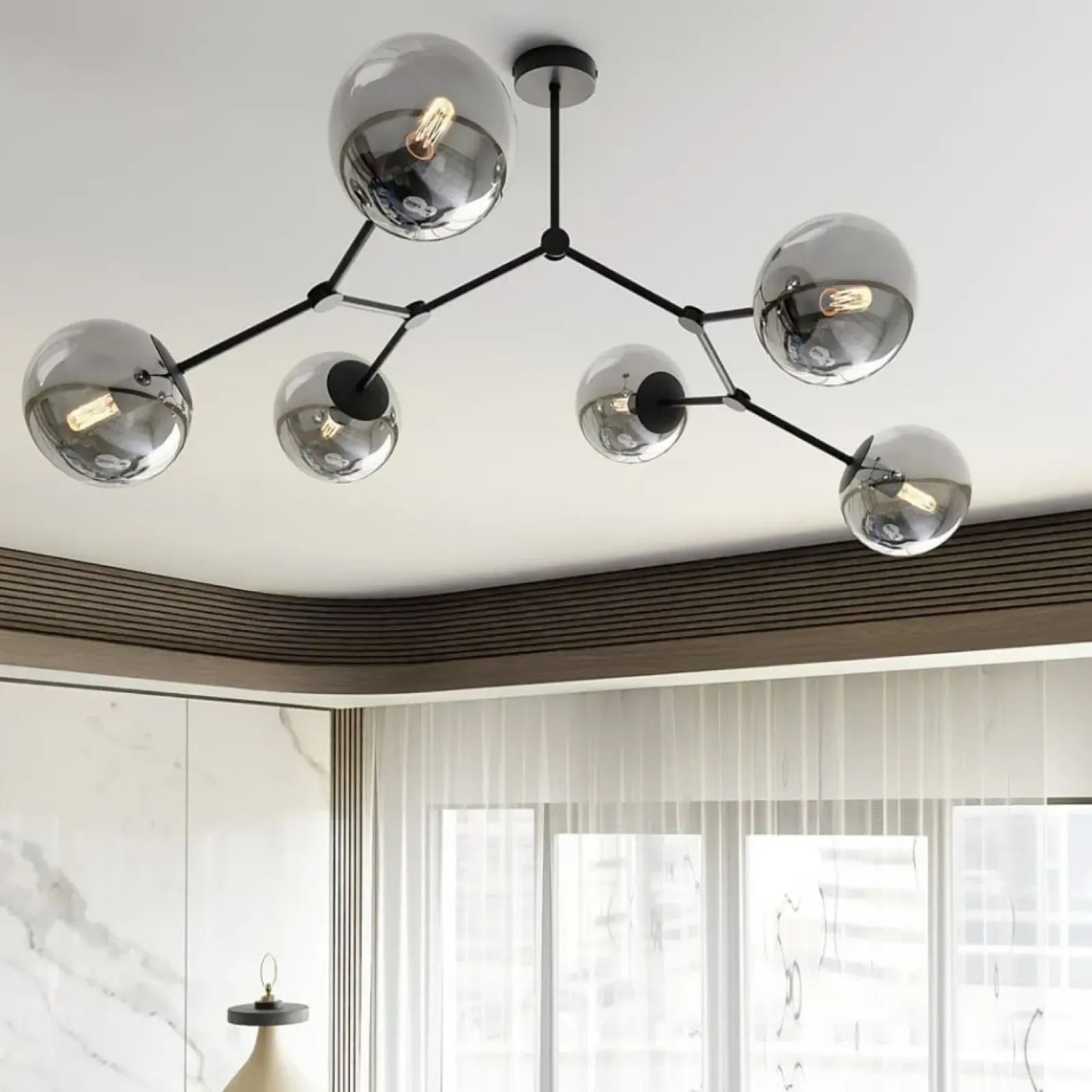 Sklep Kaja Nowoczesna, szeroka lampa z ciemnymi kloszami 1134/6 SPACE | Kaja Flash Sale