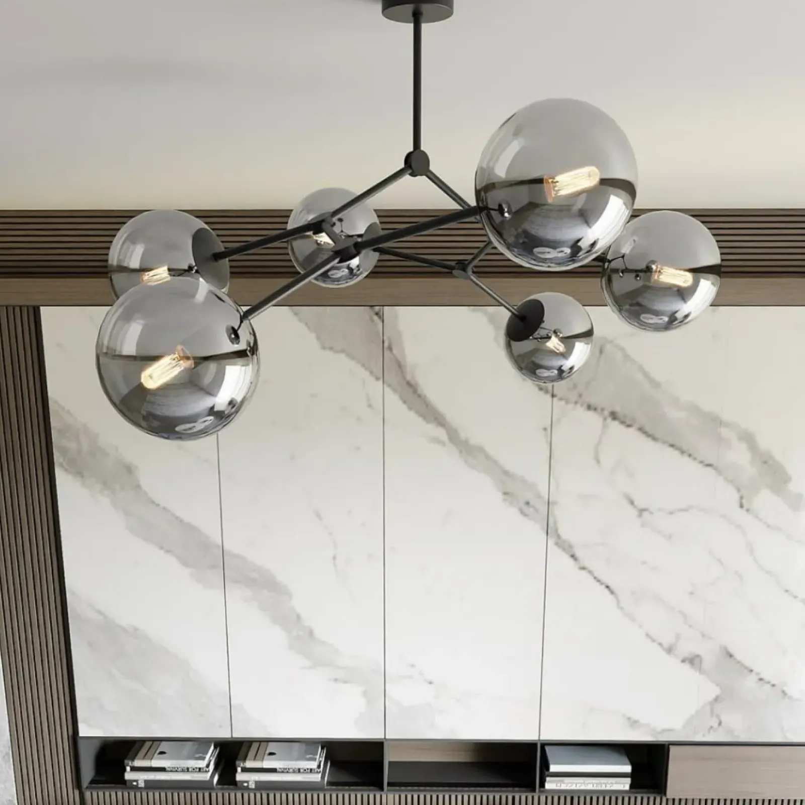 Sklep Kaja Nowoczesna, szeroka lampa z ciemnymi kloszami 1134/6 SPACE | Kaja Flash Sale