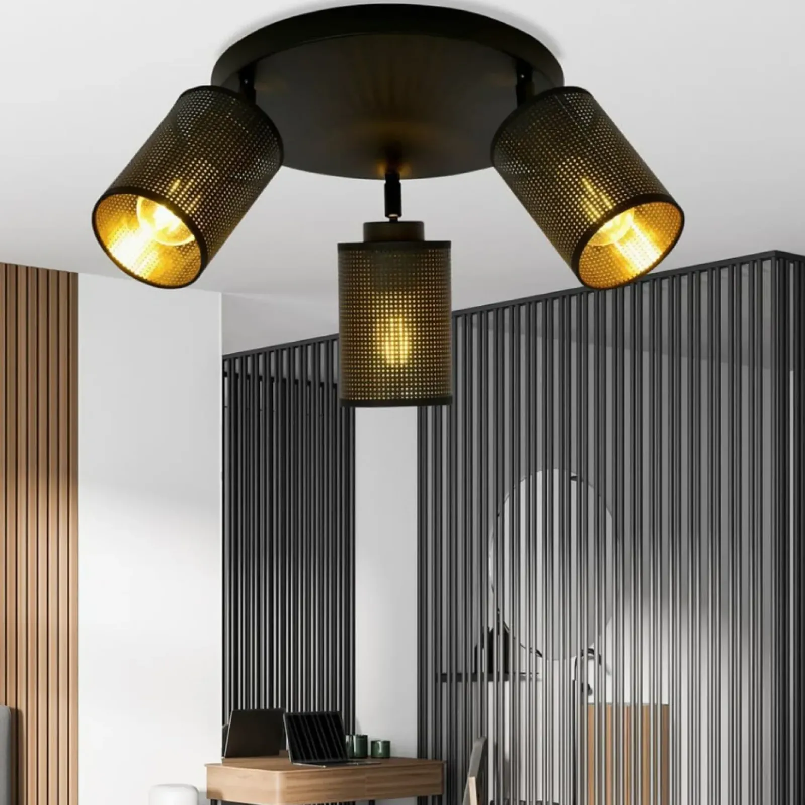 Sklep Kaja Okrągła lampa z czarno-złotymi abażurami 1152/3PREM BRONX | Kaja czarny Flash Sale