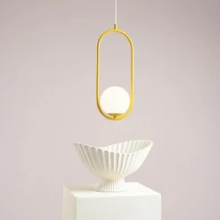 Sklep Kaja Ozdobna, żółta lampa wisząca z białą kulą 1086G14 z serii RIVA | Kaja Zadzwońporabattel.783200183(8-16)/mailsklep@kaja.com.pl Best Sale