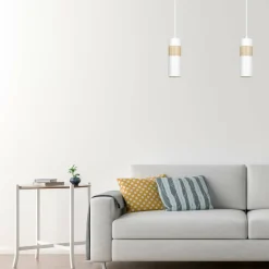 Sklep Kaja Pojedyncza biała lampa wisząca z drewnem 733/1 z serii AKA Fashion