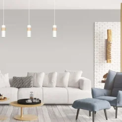 Sklep Kaja Pojedyncza biała lampa wisząca z drewnem 733/1 z serii AKA Fashion