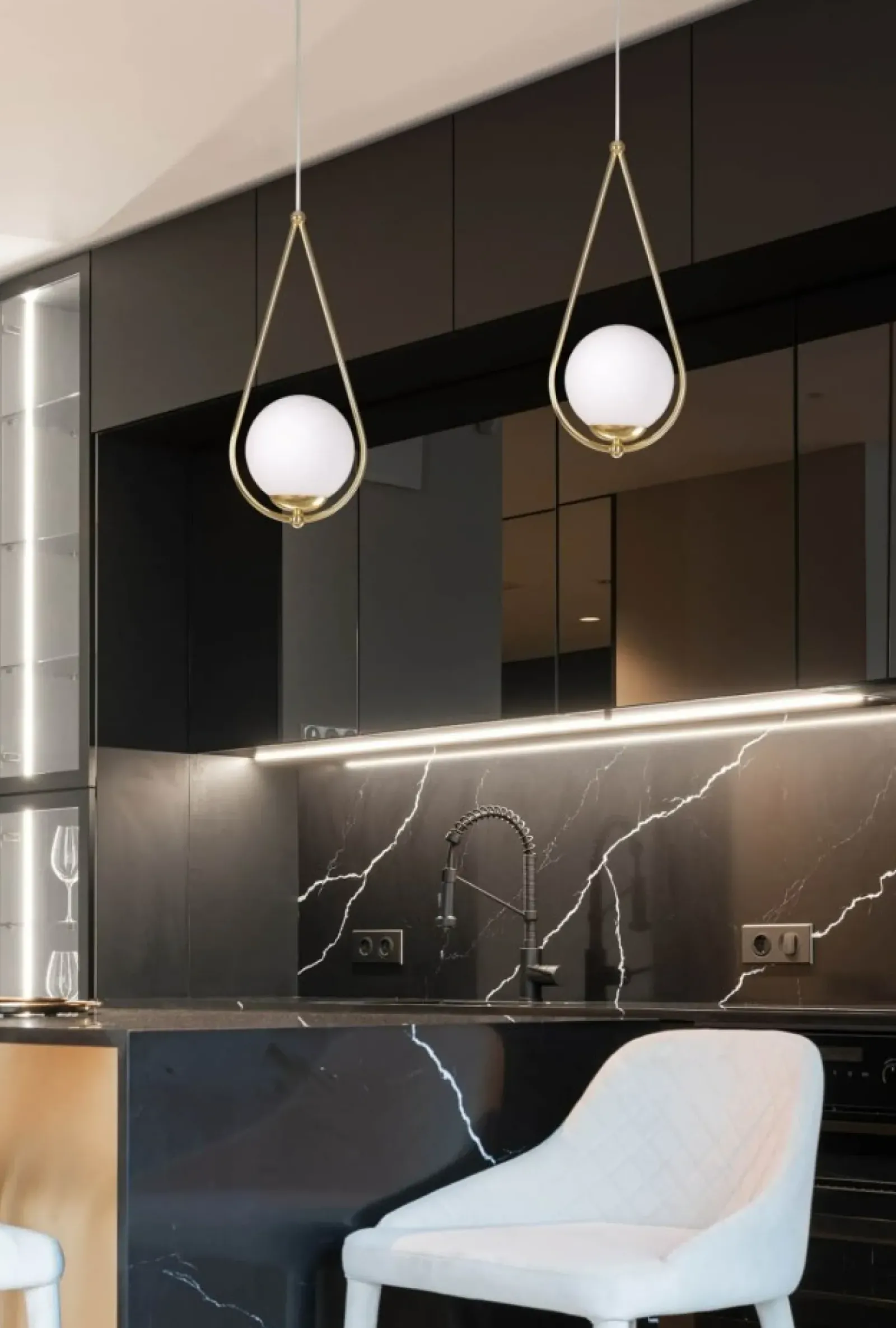Sklep Kaja Pojedyncza łezka wisząca z kloszem K-4775 NEVE GOLD | Kaja Oświetlenie mosiądz Shop