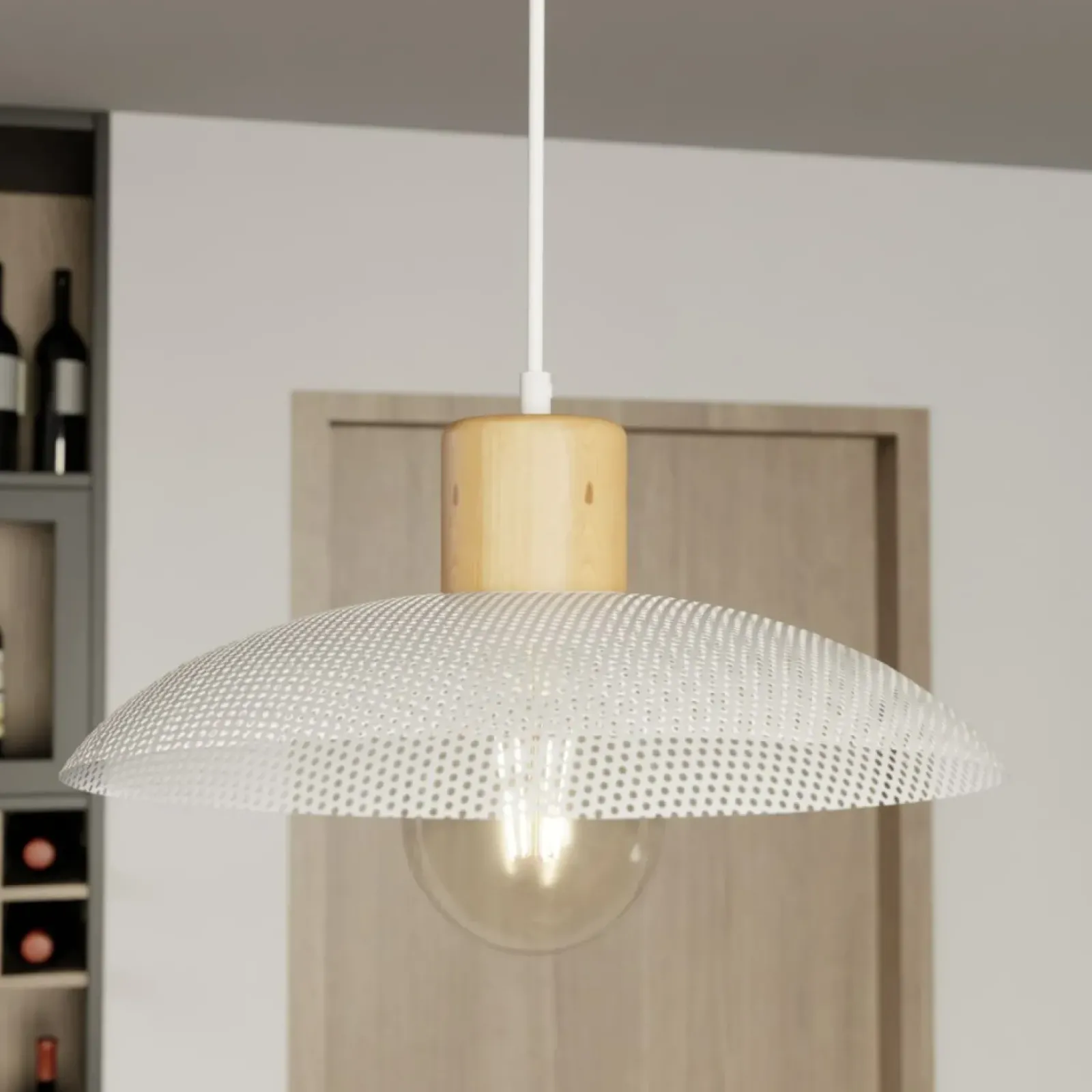 Sklep Kaja Pojedyncza lampa wisząca z drewnem 1319/1 KOBE | Kaja Oświetlenie biały Sale