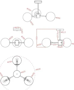 Sklep Kaja Ponadczasowa lampa z okrągłymi kloszami LP-1345/3P BK z serii ROMA Best