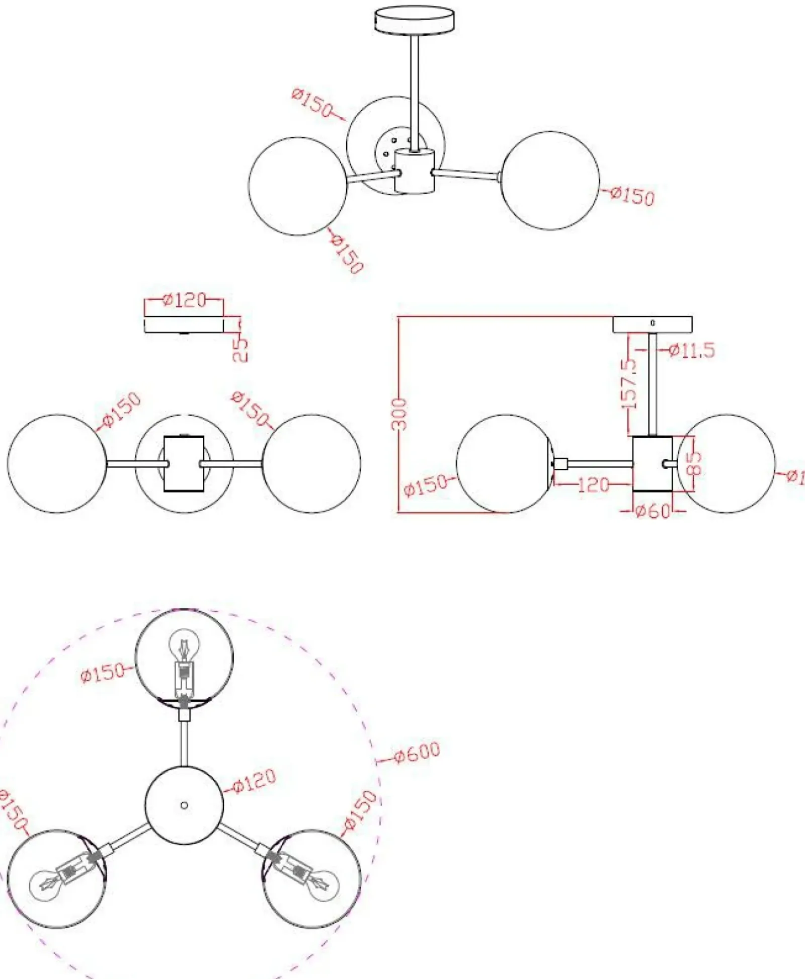 Sklep Kaja Ponadczasowa lampa z okrągłymi kloszami LP-1345/3P BK z serii ROMA Best