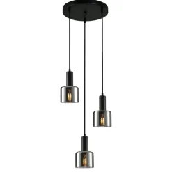 Sklep Kaja Potrójna, czarna lampa wisząca PND-65342-3A-BK+SG SANTIA | Kaja New