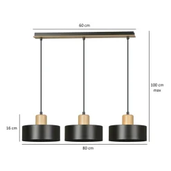 Sklep Kaja Potrójna lampa wisząca do rustykalnej kuchni 1046/3 TORIN | Kaja czarny Best Sale