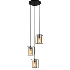 Sklep Kaja Potrójna lampa wisząca PND-78901-3A-BK+AMB KALULA | Kaja Oświetlenie Outlet