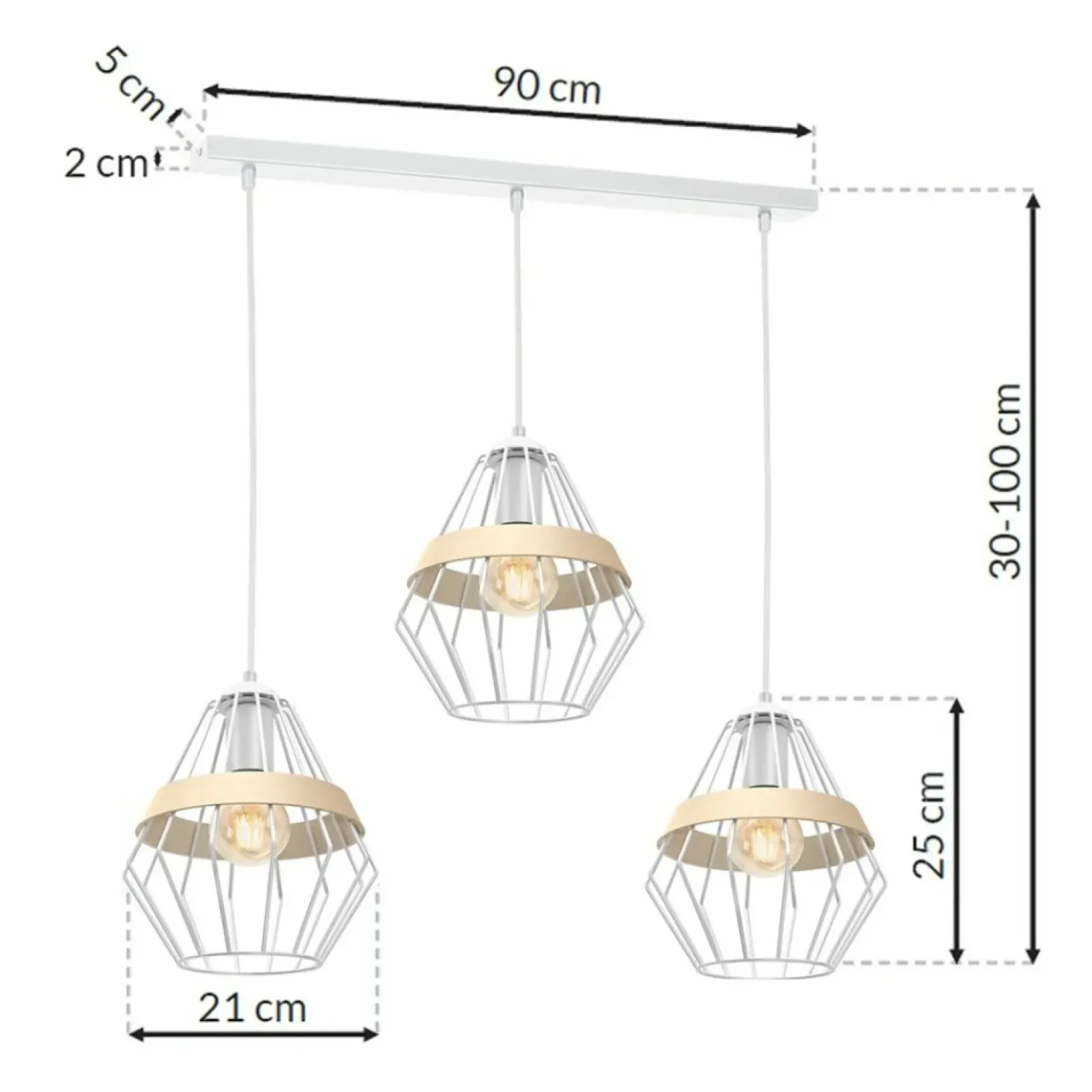 Sklep Kaja Potrójna lampa wisząca, regulowana długość MLP5519 z serii CLIFF | Kaja Oświetle biały Cheap
