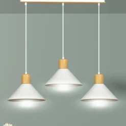 Sklep Kaja Potrójna lampa wisząca z dodatkami drewna 1045/3 ROWEN | Kaja biały Shop