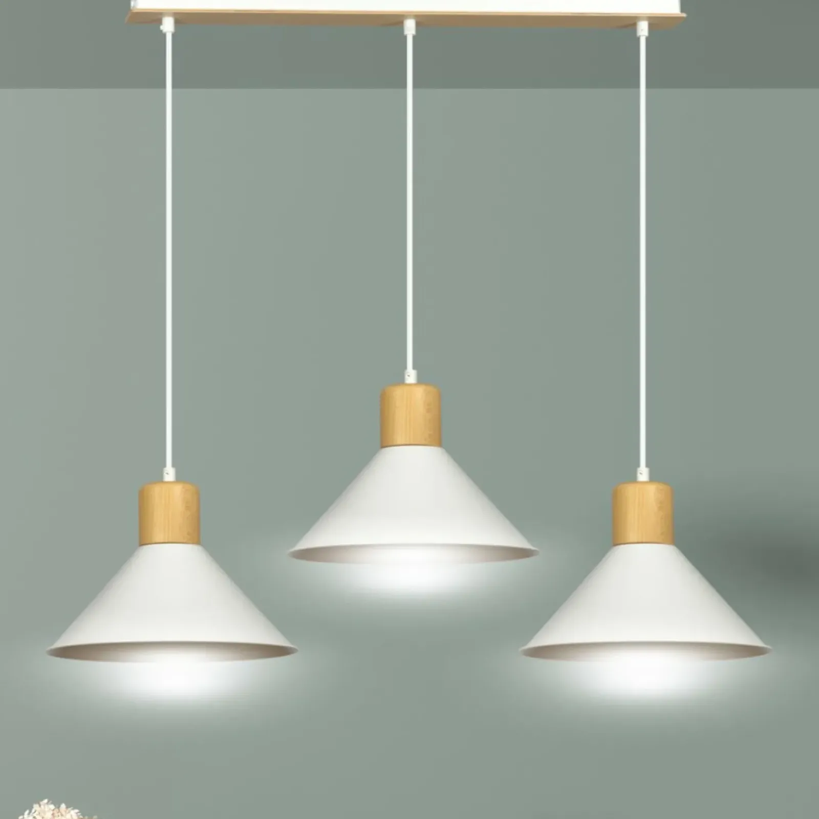 Sklep Kaja Potrójna lampa wisząca z dodatkami drewna 1045/3 ROWEN | Kaja biały Shop