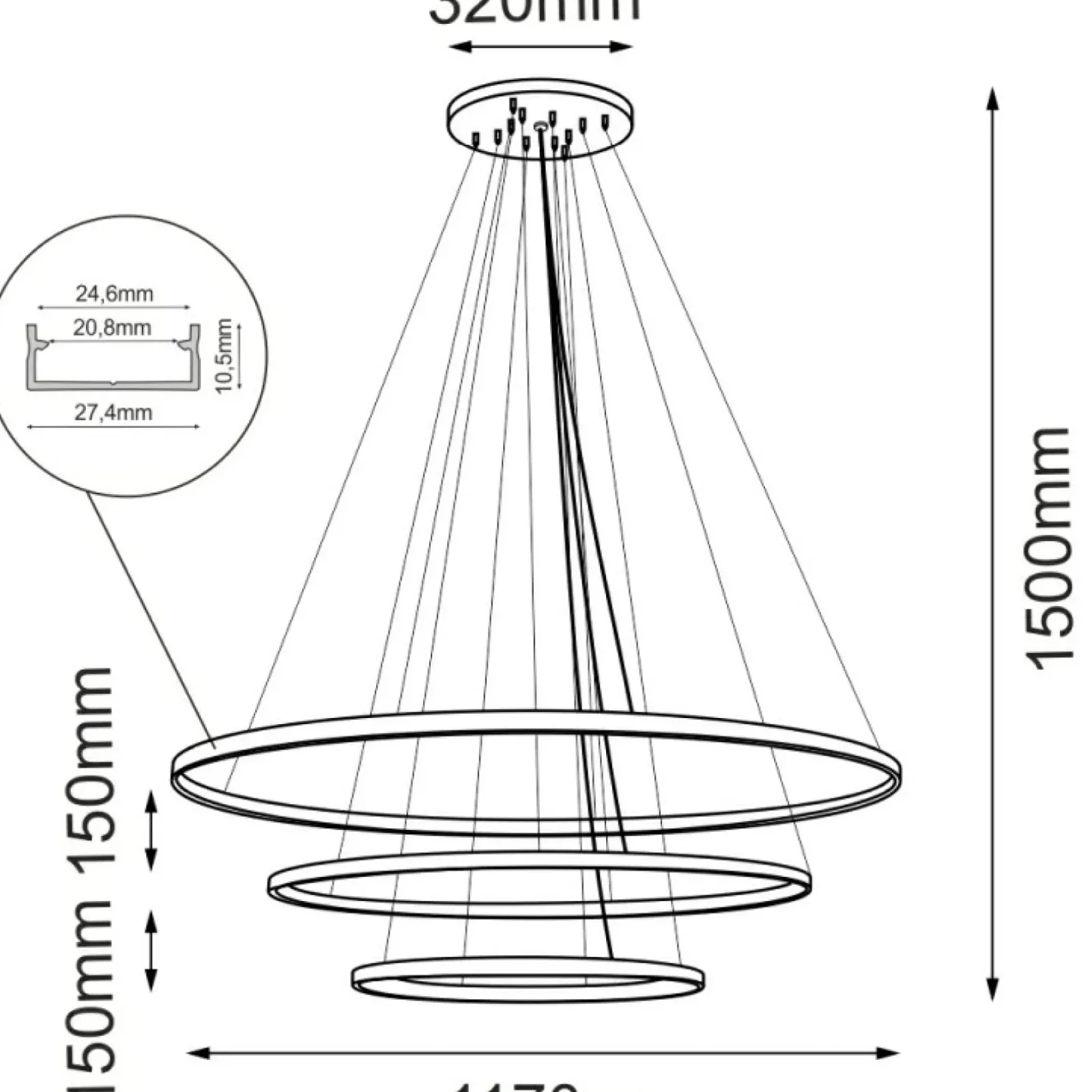 Sklep Kaja Potrójna, ledowa lampa wisząca ⌀117cm 4000K ANT 5431 z serii AGA Hot