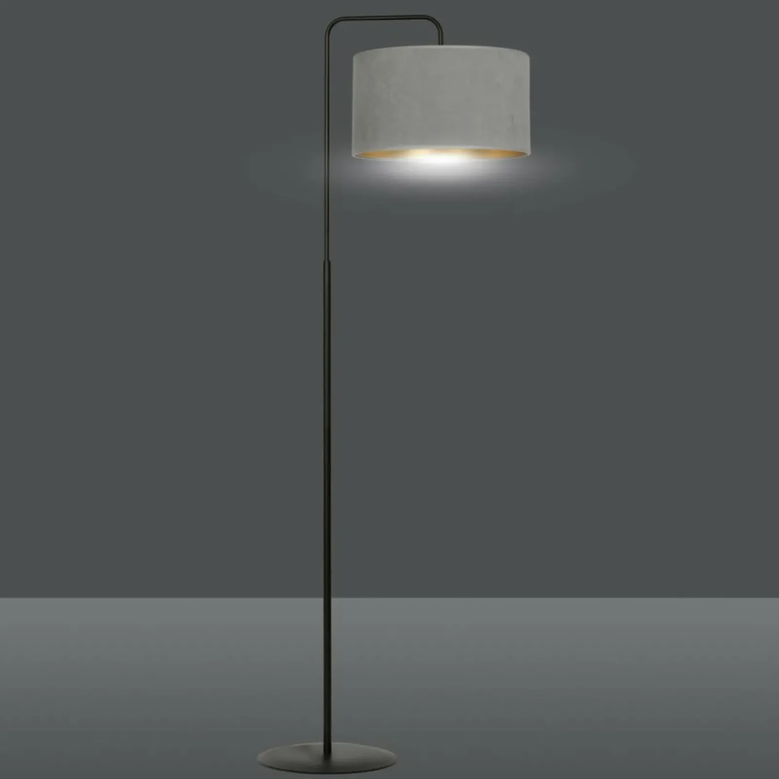 Sklep Kaja Prosta lampa podłogowa z szarym abażurem 1050/LP1 HILDE | Kaja* Lampy Podłogowe Z Abażurem|Tradycyjne Lampy Podłogowe