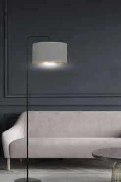 Sklep Kaja Prosta lampa podłogowa z szarym abażurem 1050/LP1 HILDE | Kaja* Lampy Podłogowe Z Abażurem|Tradycyjne Lampy Podłogowe