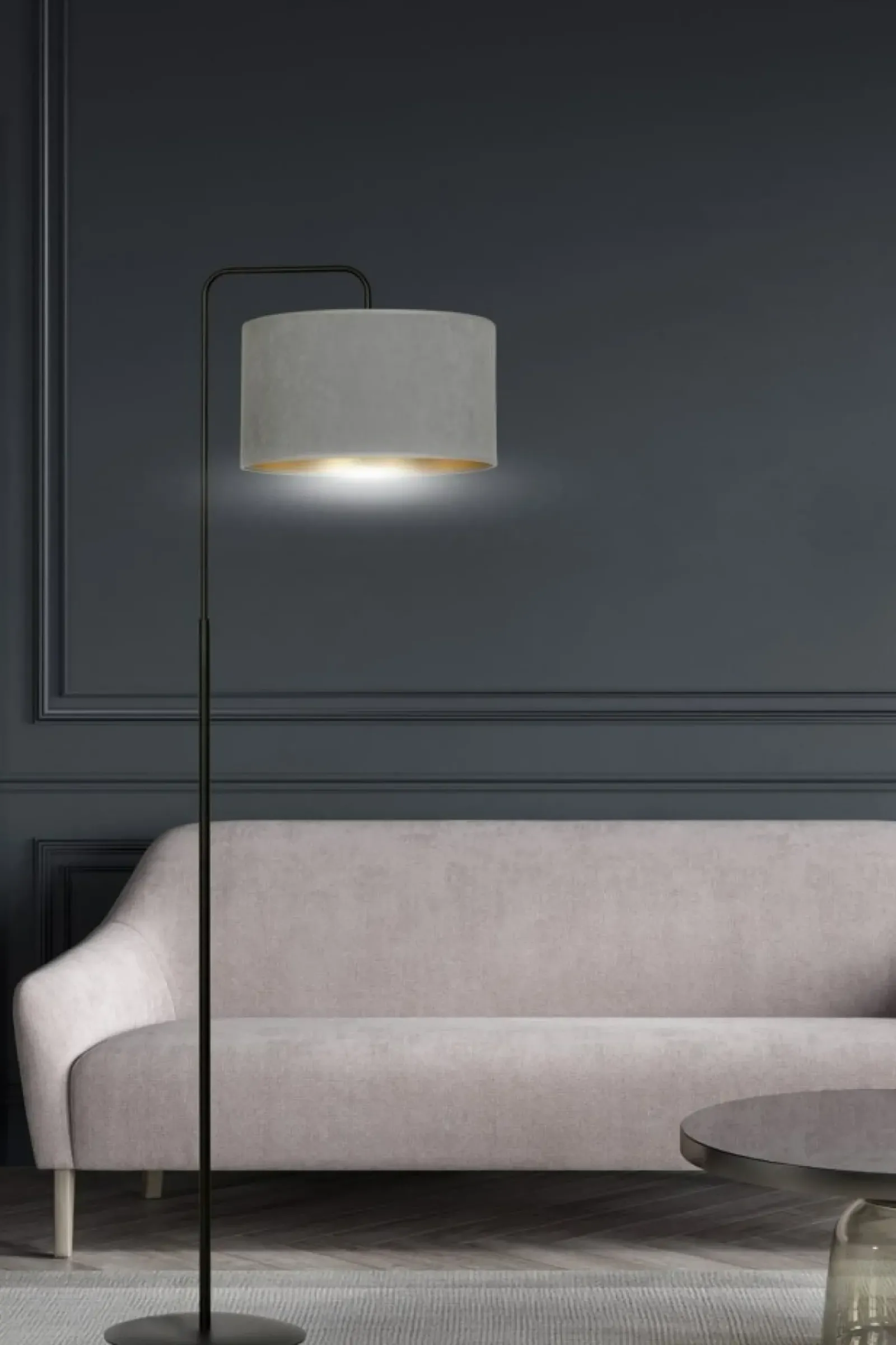 Sklep Kaja Prosta lampa podłogowa z szarym abażurem 1050/LP1 HILDE | Kaja* Lampy Podłogowe Z Abażurem|Tradycyjne Lampy Podłogowe