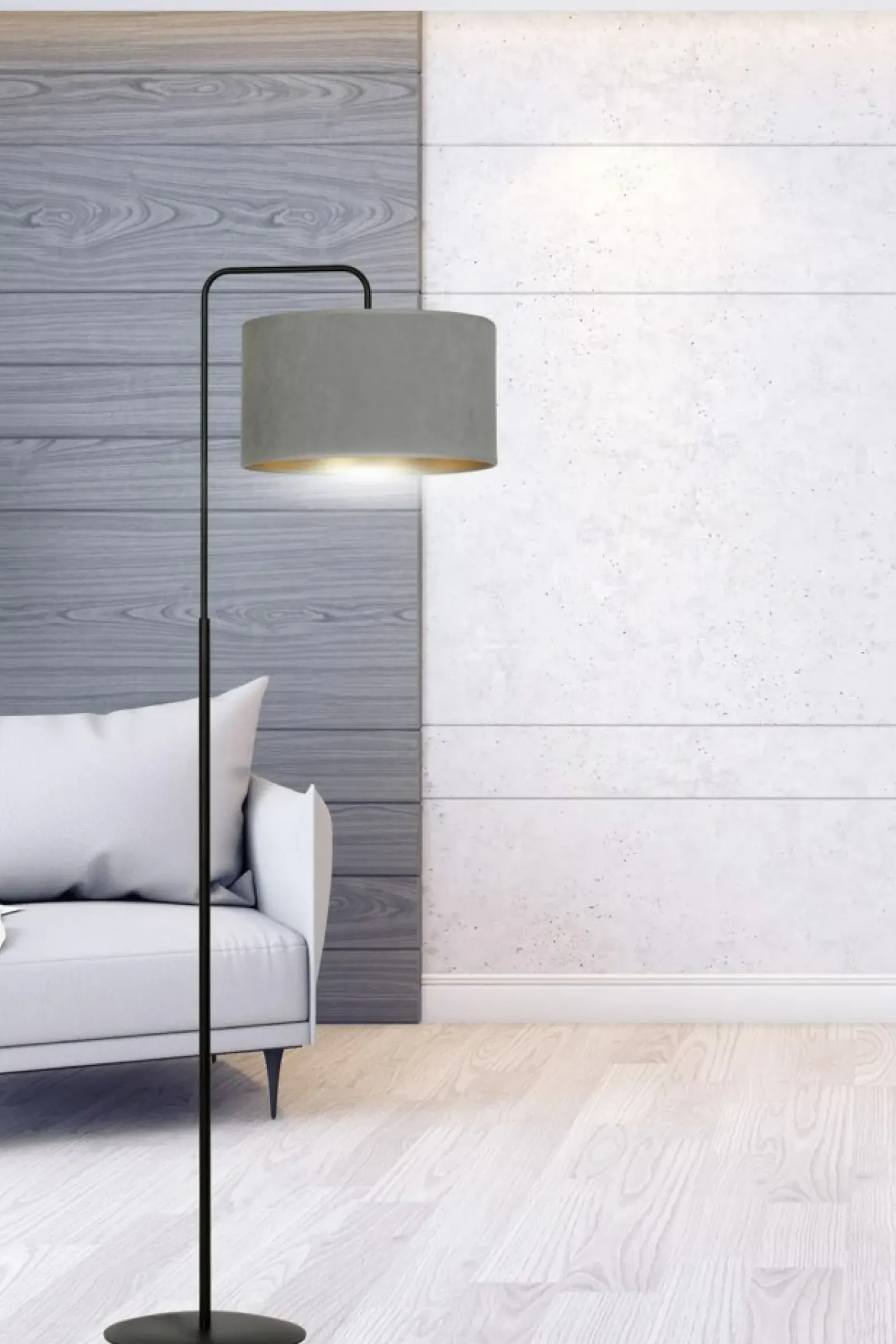 Sklep Kaja Prosta lampa podłogowa z szarym abażurem 1050/LP1 HILDE | Kaja* Lampy Podłogowe Z Abażurem|Tradycyjne Lampy Podłogowe