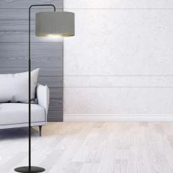 Sklep Kaja Prosta lampa podłogowa z szarym abażurem 1050/LP1 HILDE | Kaja* Lampy Podłogowe Z Abażurem|Tradycyjne Lampy Podłogowe